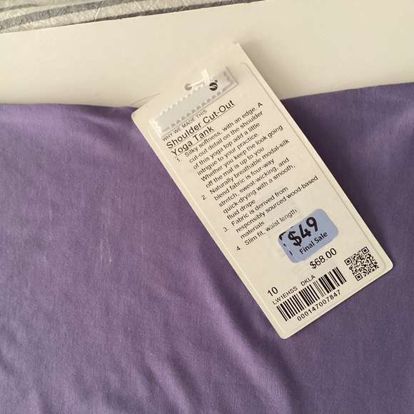 Lululemon cut out shoulder yoga tank, sz 10, lavender - Picture 3 of 6